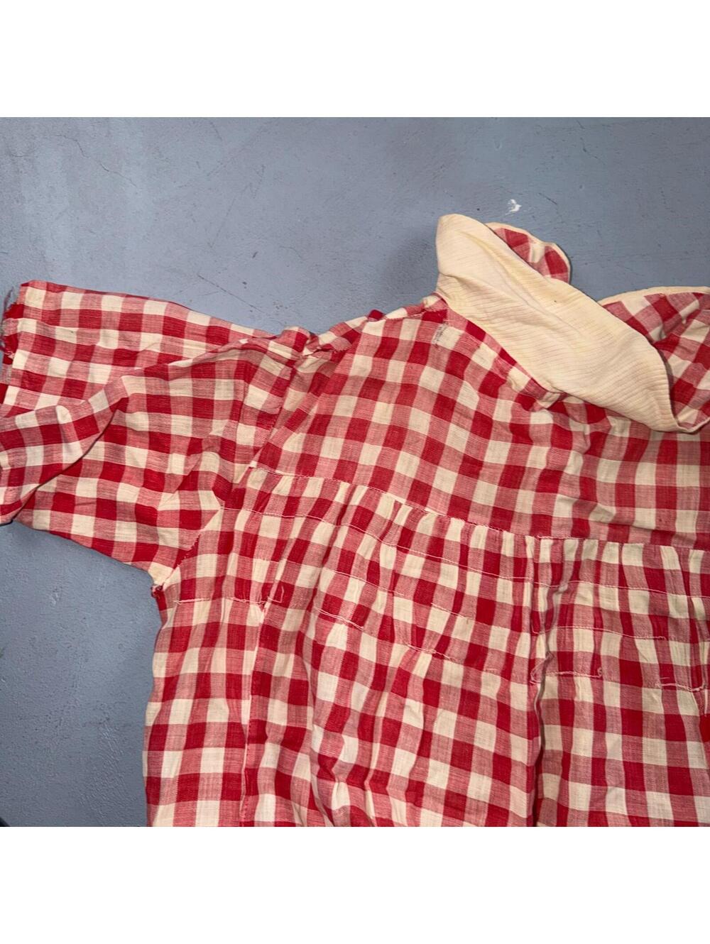VTG 60s Red White Gingham Print Dress Eyelet Collar Picnic Sundress Rockabilly - Picture 11 of 15